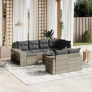 vidaXL 11-tlg. Garten-Sofagarnitur mit Kissen Hellgrau Poly Rattan