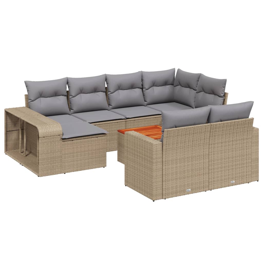 vidaXL 11-tlg. Garten-Sofagarnitur mit Kissen Beige Poly Rattan