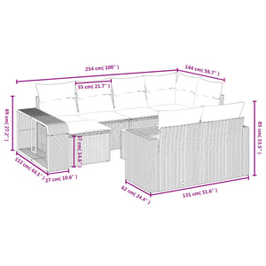 vidaXL 11-tlg. Garten-Sofagarnitur mit Kissen Beige Poly Rattan