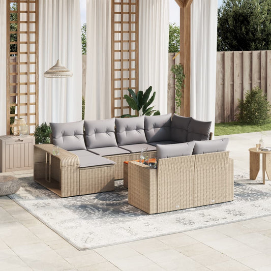 vidaXL 11-tlg. Garten-Sofagarnitur mit Kissen Beige Poly Rattan