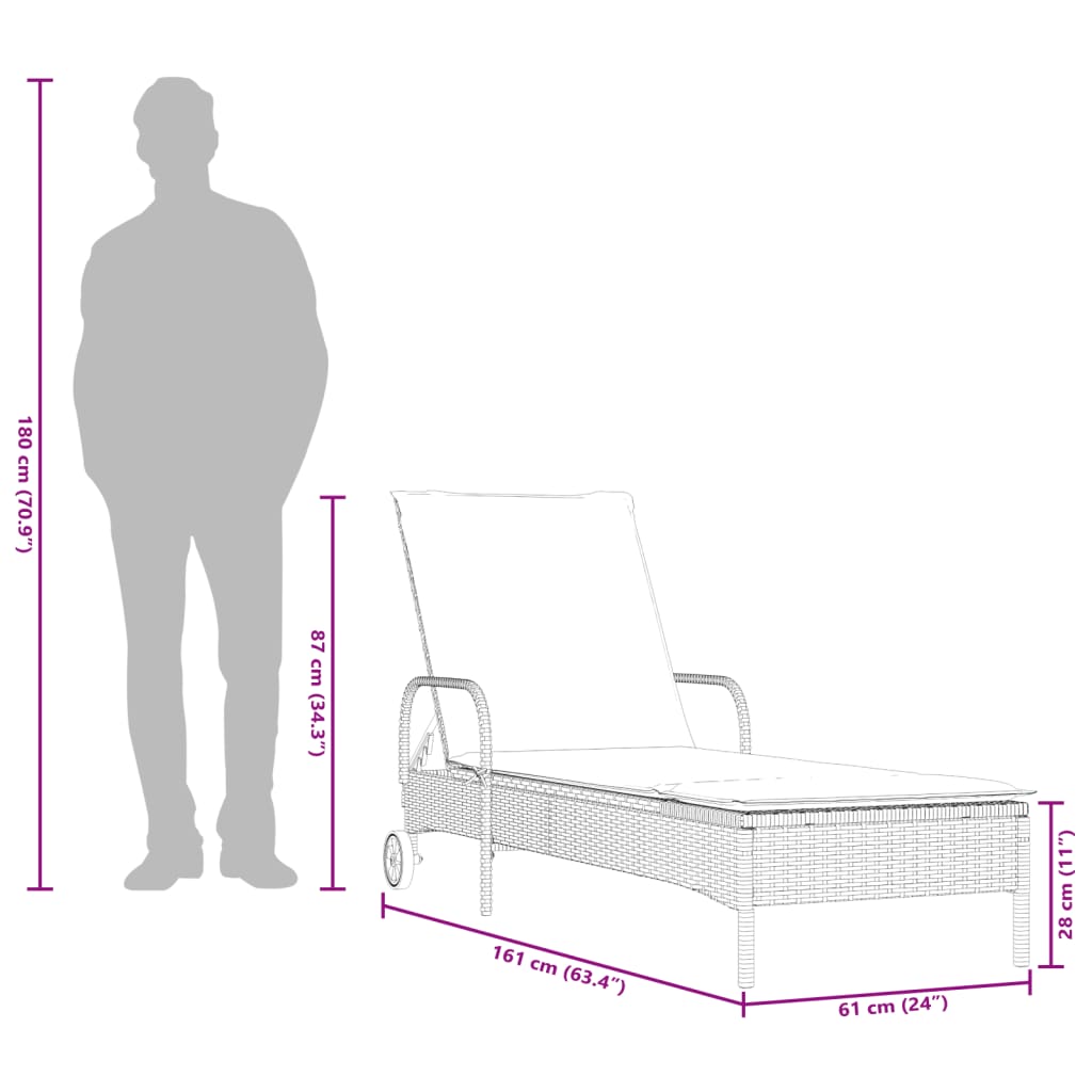 Sonnenliegen mit Auflagen 2 Stk. Braun Poly Rattan