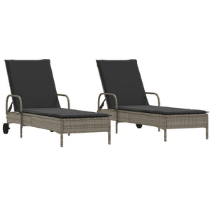 Sonnenliegen mit Auflagen 2 Stk. Grau Poly Rattan