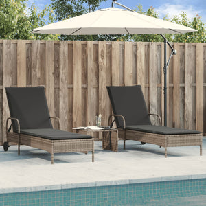 Sonnenliegen mit Auflagen 2 Stk. Grau Poly Rattan