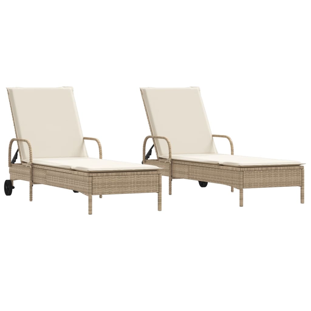 vidaXL Sonnenliegen mit Auflagen 2 Stk. Beige Poly Rattan