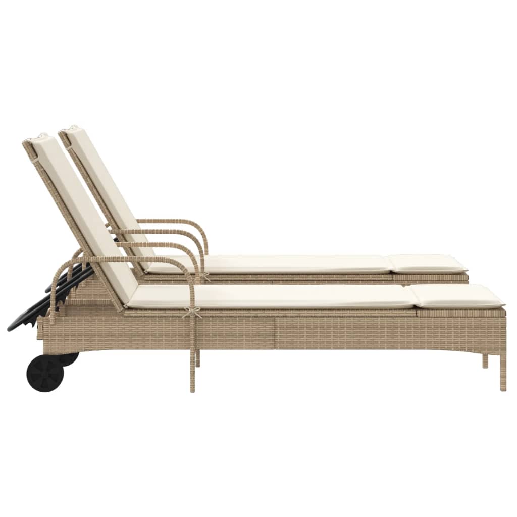 vidaXL Sonnenliegen mit Auflagen 2 Stk. Beige Poly Rattan