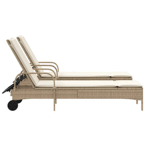 vidaXL Sonnenliegen mit Auflagen 2 Stk. Beige Poly Rattan