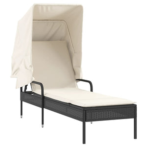 vidaXL Sonnenliegen 2 Stk. mit Dach und Tisch Schwarz Poly-Rattan