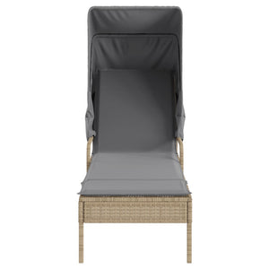 Sonnenliegen 2 Stk. mit Dach und Tisch Beige Poly Rattan