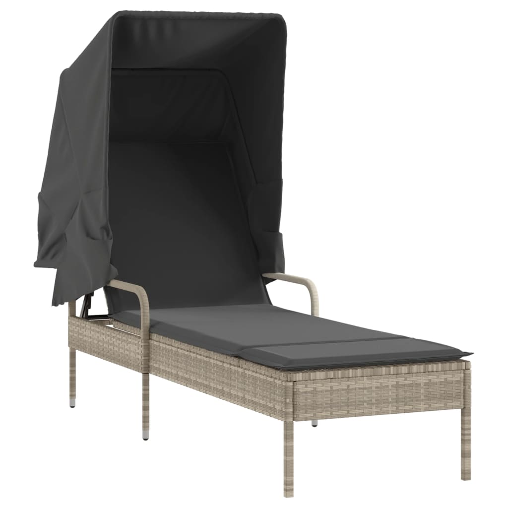 vidaXL Sonnenliegen 2 Stk. mit Dach und Tisch Hellgrau Poly Rattan