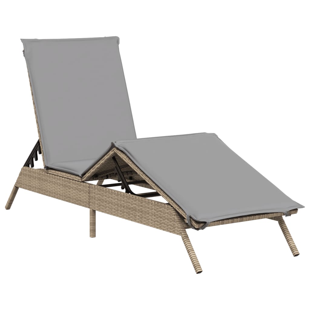 Sonnenliegen mit Auflagen 2 Stk. Beige Poly Rattan