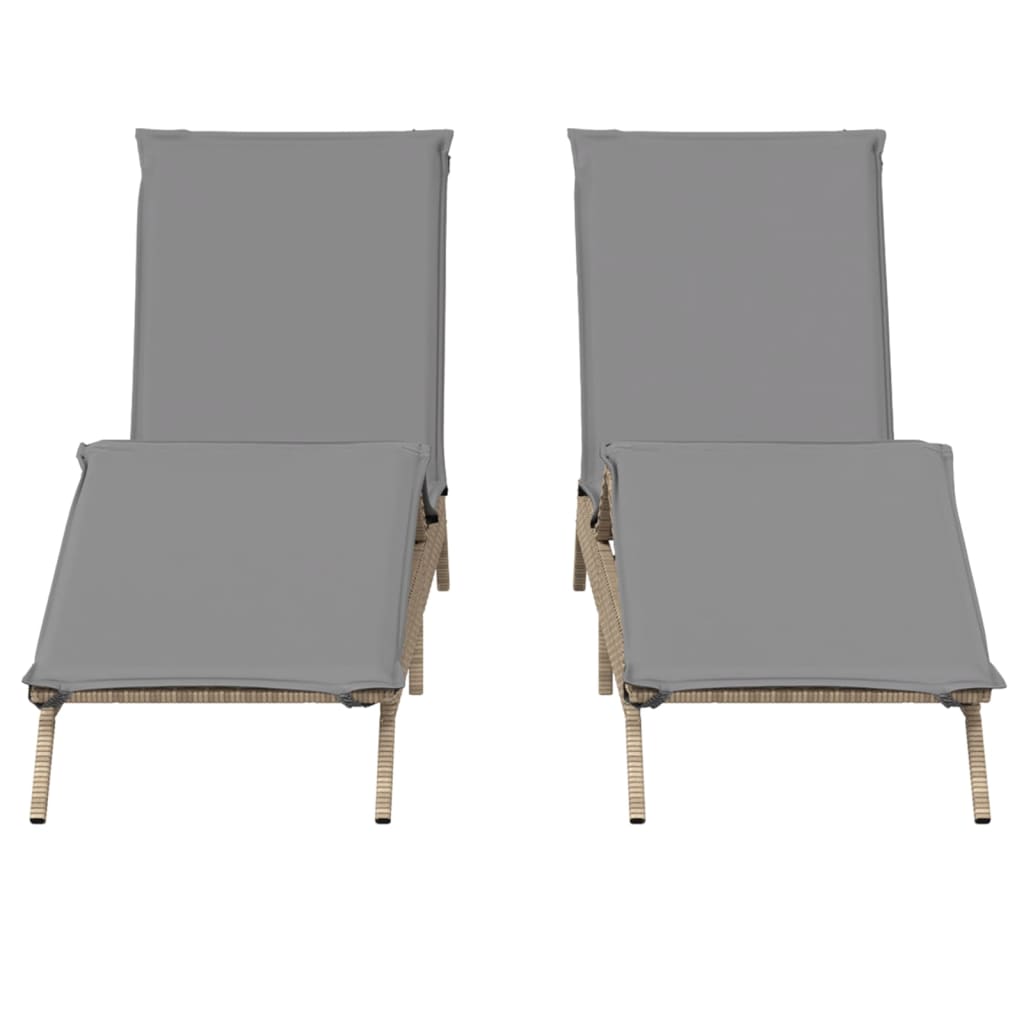 Sonnenliegen mit Auflagen 2 Stk. Beige Poly Rattan