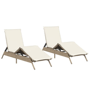 vidaXL Sonnenliegen mit Auflagen 2 Stk. Beige Poly Rattan