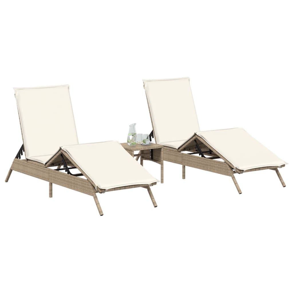 vidaXL Sonnenliegen mit Auflagen 2 Stk. Beige Poly Rattan