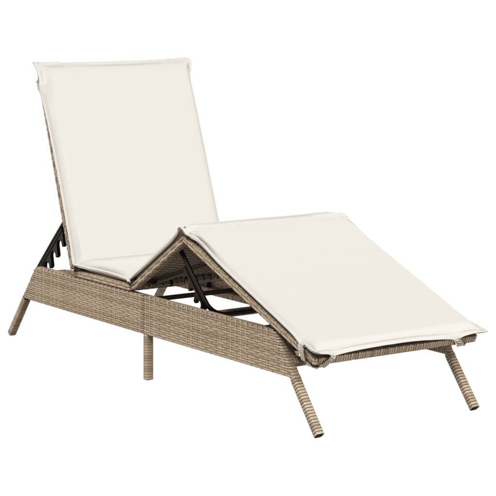 vidaXL Sonnenliegen mit Auflagen 2 Stk. Beige Poly Rattan