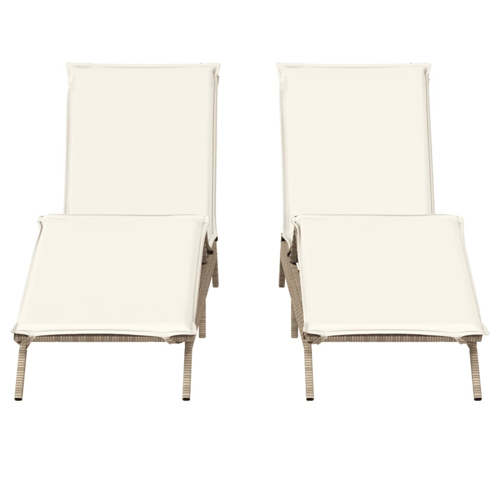 vidaXL Sonnenliegen mit Auflagen 2 Stk. Beige Poly Rattan