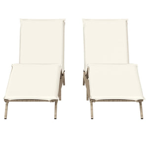 vidaXL Sonnenliegen mit Auflagen 2 Stk. Beige Poly Rattan