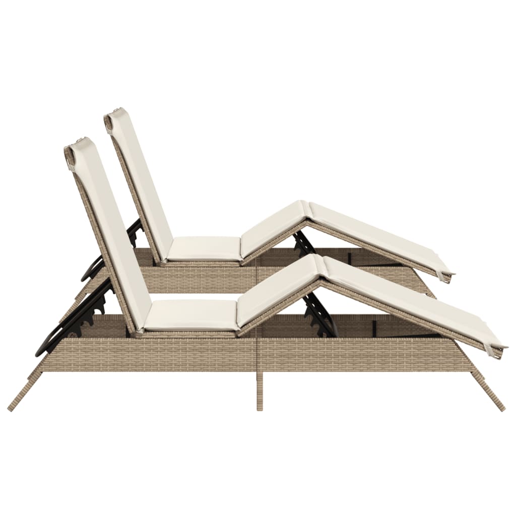 vidaXL Sonnenliegen mit Auflagen 2 Stk. Beige Poly Rattan