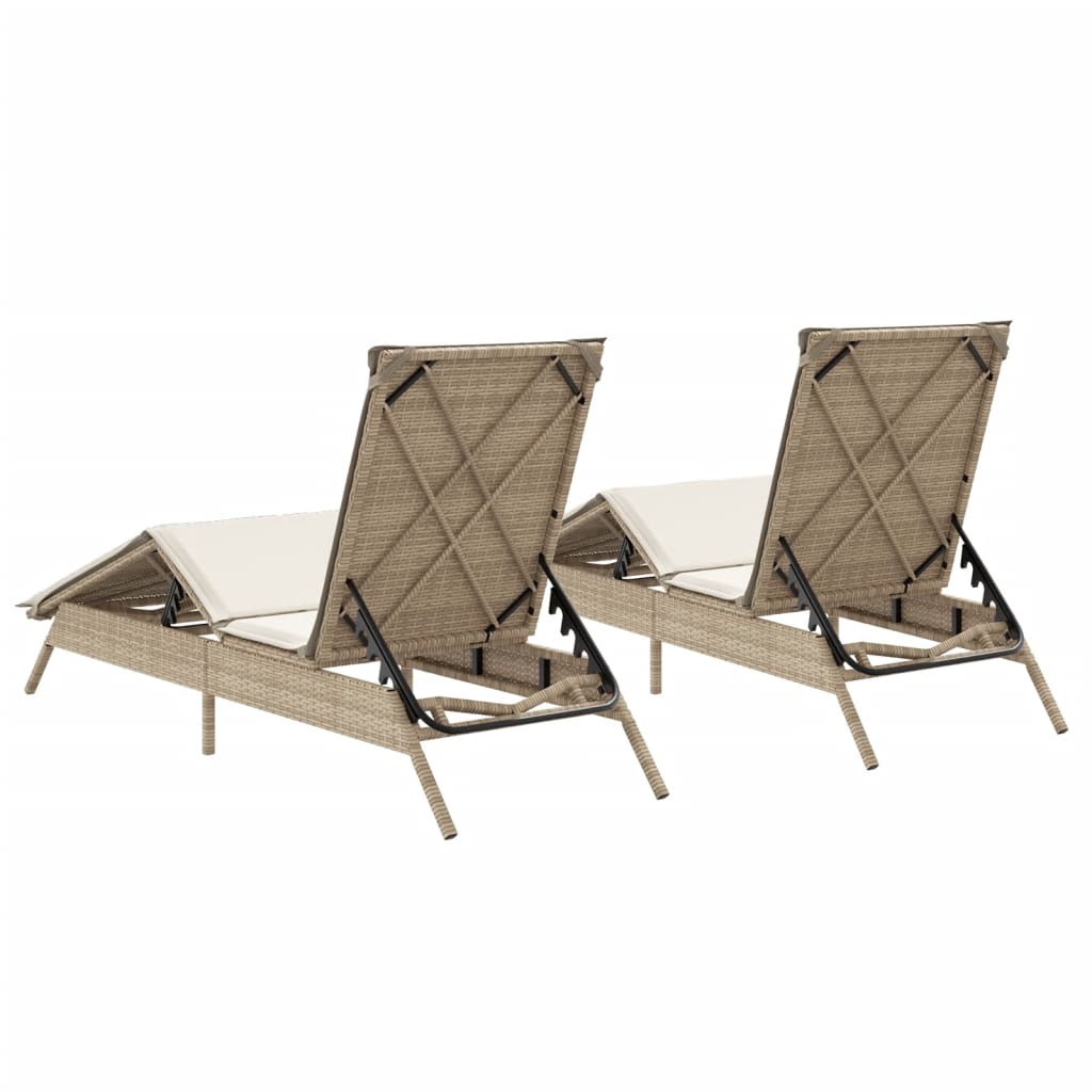 vidaXL Sonnenliegen mit Auflagen 2 Stk. Beige Poly Rattan