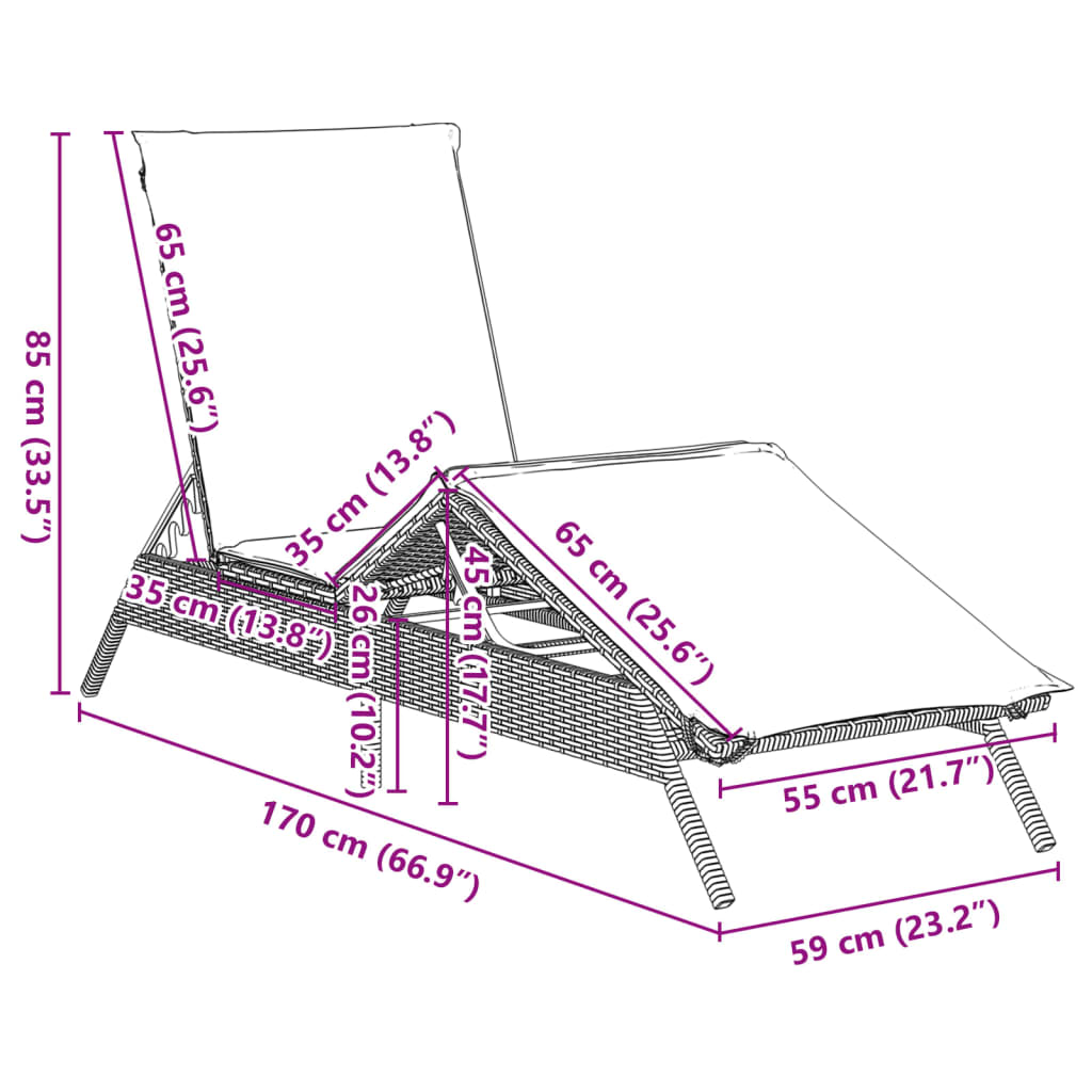 vidaXL Sonnenliegen mit Auflagen 2 Stk. Beige Poly Rattan