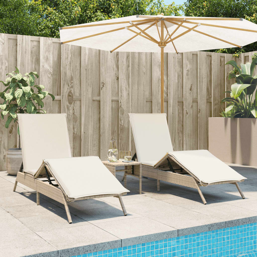 vidaXL Sonnenliegen mit Auflagen 2 Stk. Beige Poly Rattan