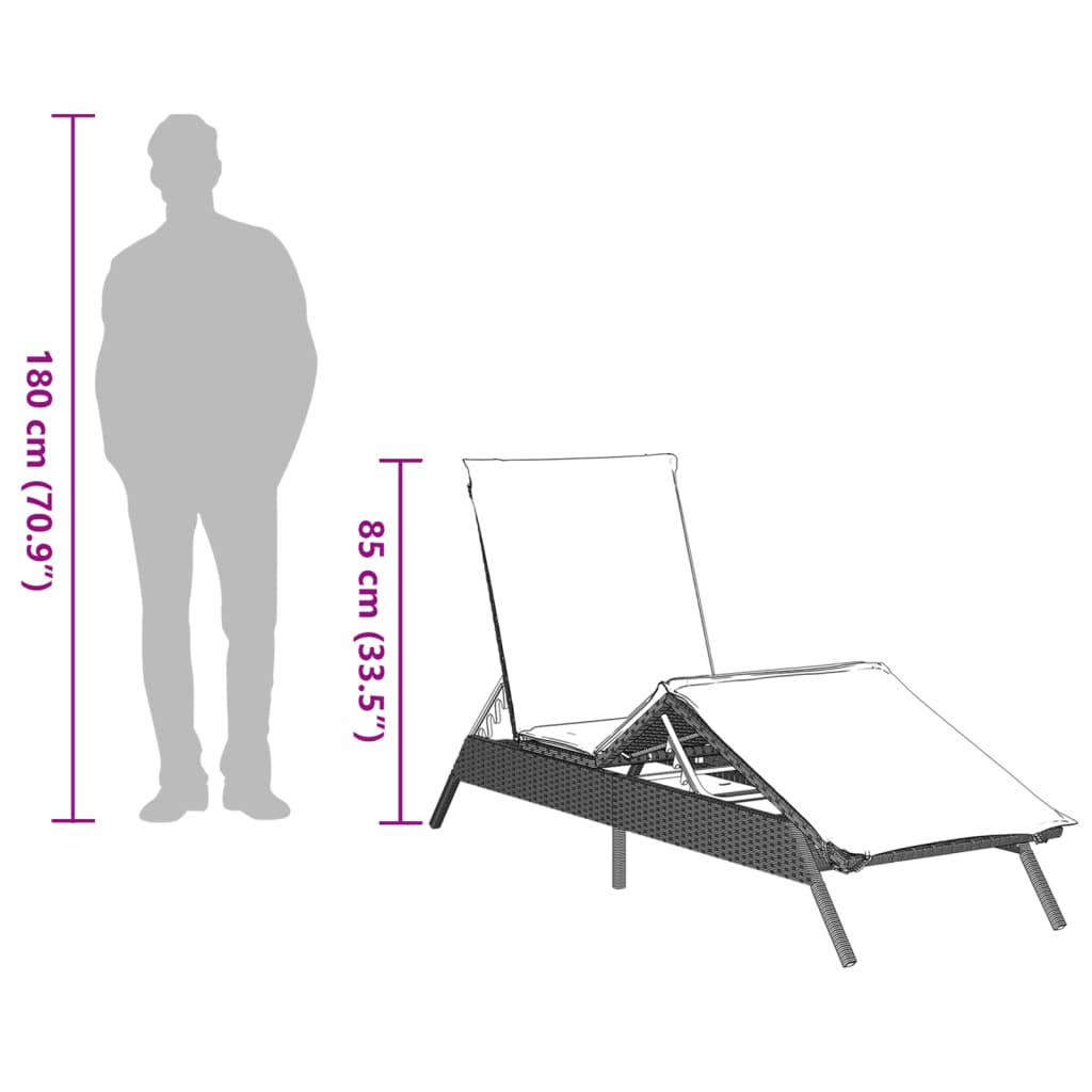 vidaXL Sonnenliegen mit Auflagen 2 Stk. Hellgrau Poly Rattan