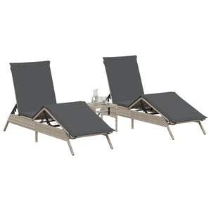 vidaXL Sonnenliegen mit Auflagen 2 Stk. Hellgrau Poly Rattan