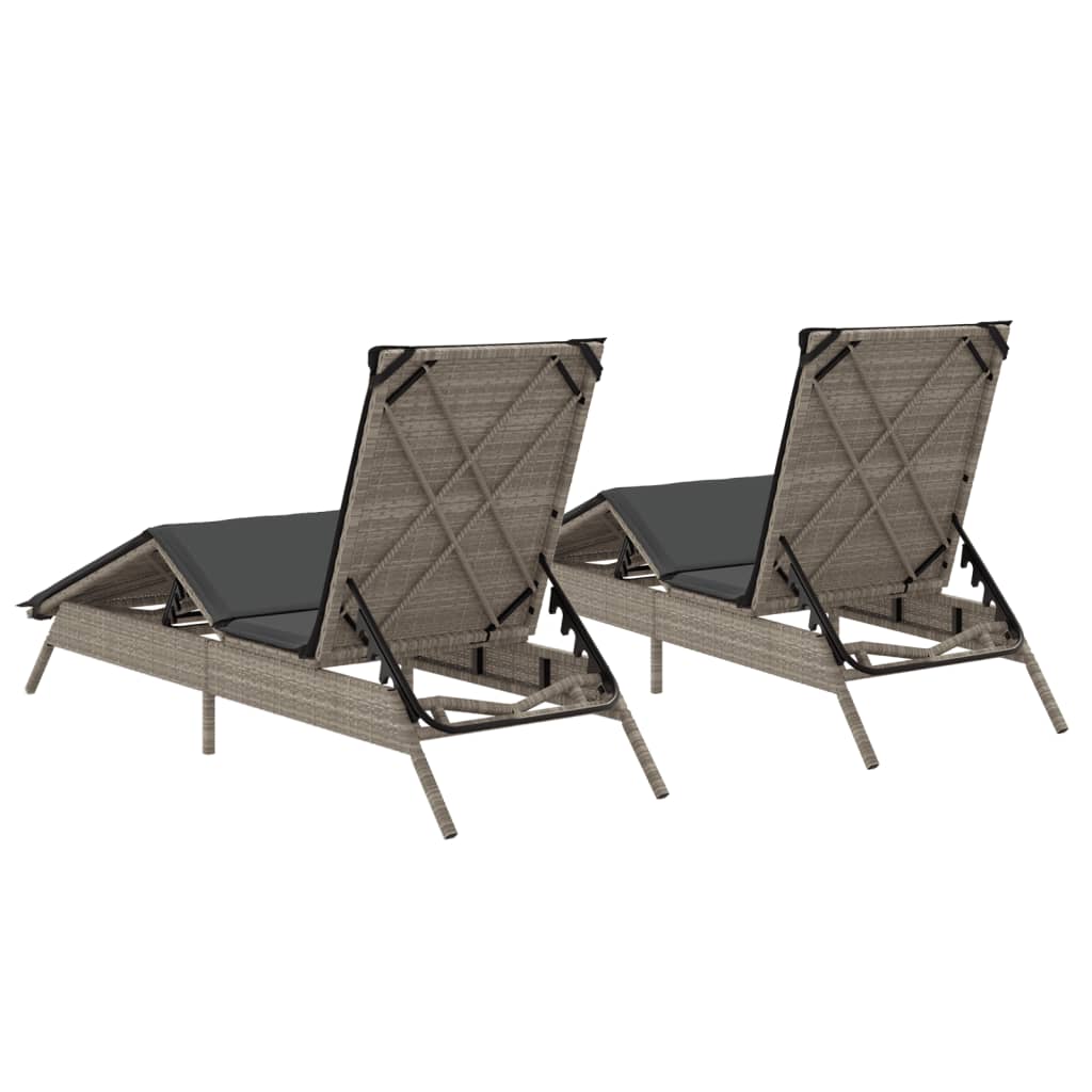 vidaXL Sonnenliegen mit Auflagen 2 Stk. Hellgrau Poly Rattan