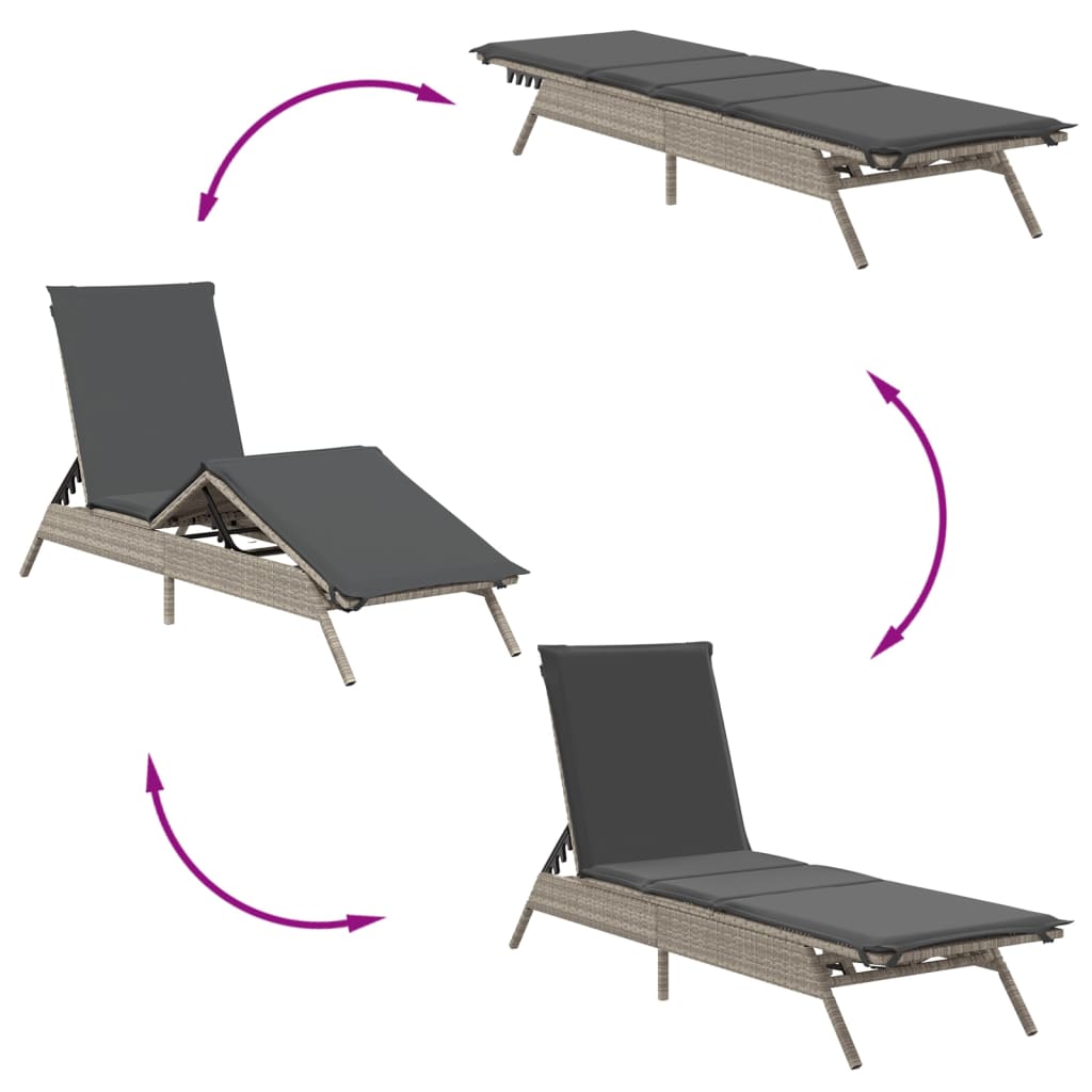 vidaXL Sonnenliegen mit Auflagen 2 Stk. Hellgrau Poly Rattan