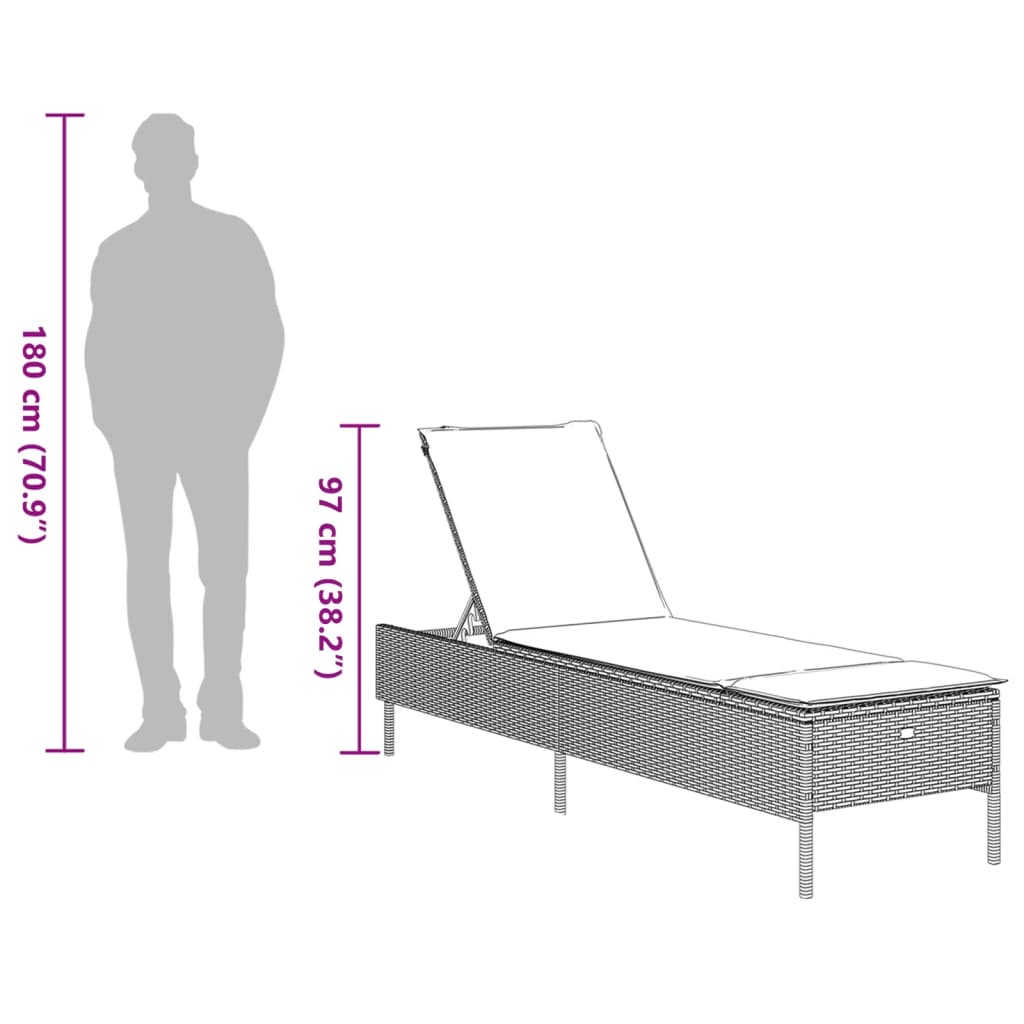 vidaXL Sonnenliegen mit Auflagen 2 Stk. Braun Poly Rattan