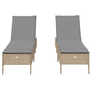 Sonnenliegen mit Auflagen 2 Stk. Beige Poly Rattan