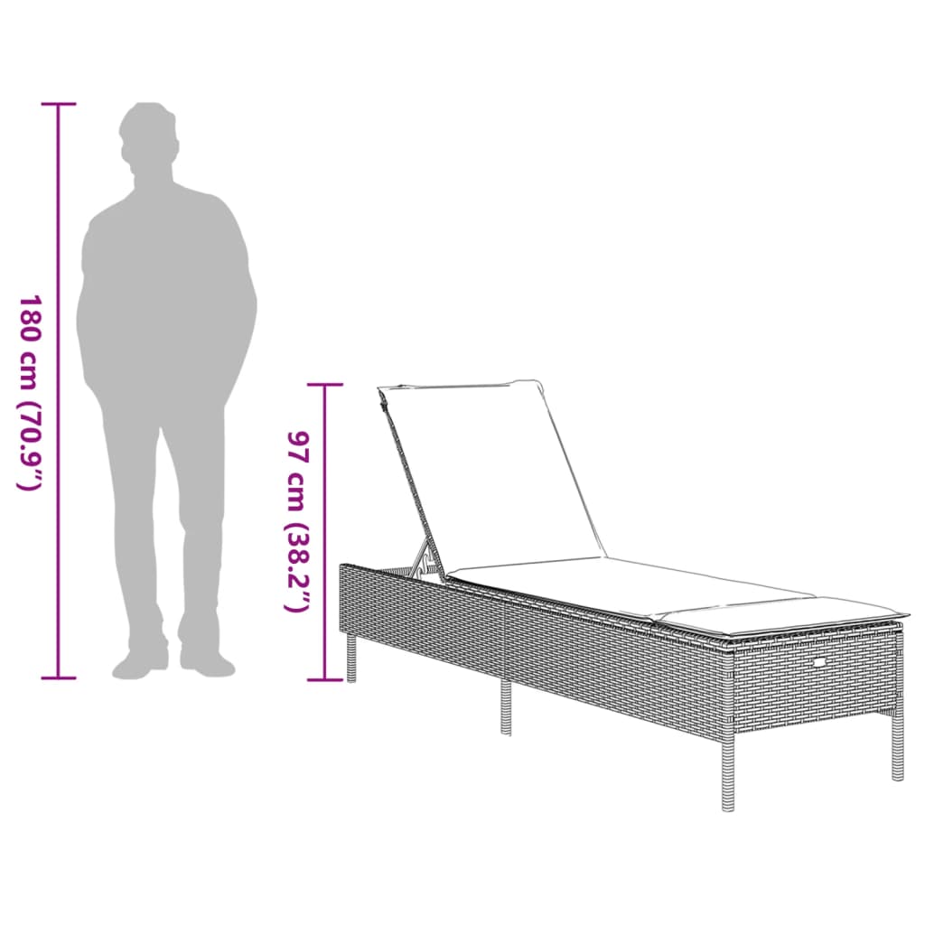 Sonnenliegen mit Auflagen 2 Stk. Hellgrau Poly Rattan