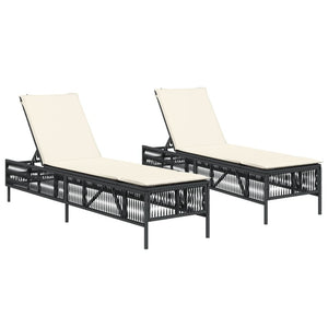 vidaXL Sonnenliegen mit Auflagen 2 Stk. Schwarz Poly Rattan