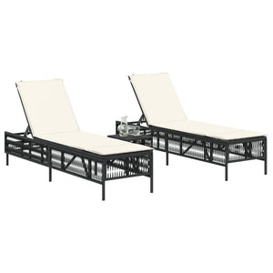 vidaXL Sonnenliegen mit Auflagen 2 Stk. Schwarz Poly Rattan