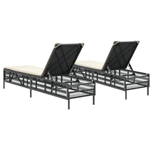 vidaXL Sonnenliegen mit Auflagen 2 Stk. Schwarz Poly Rattan