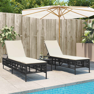 vidaXL Sonnenliegen mit Auflagen 2 Stk. Schwarz Poly Rattan