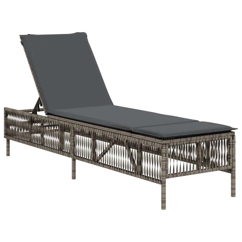 vidaXL Sonnenliegen mit Auflagen 2 Stk. Grau Poly Rattan