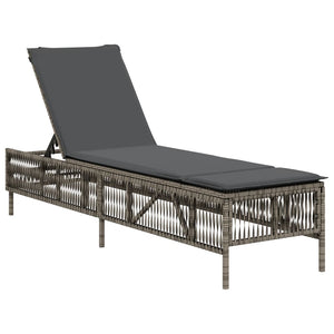 vidaXL Sonnenliegen mit Auflagen 2 Stk. Grau Poly Rattan