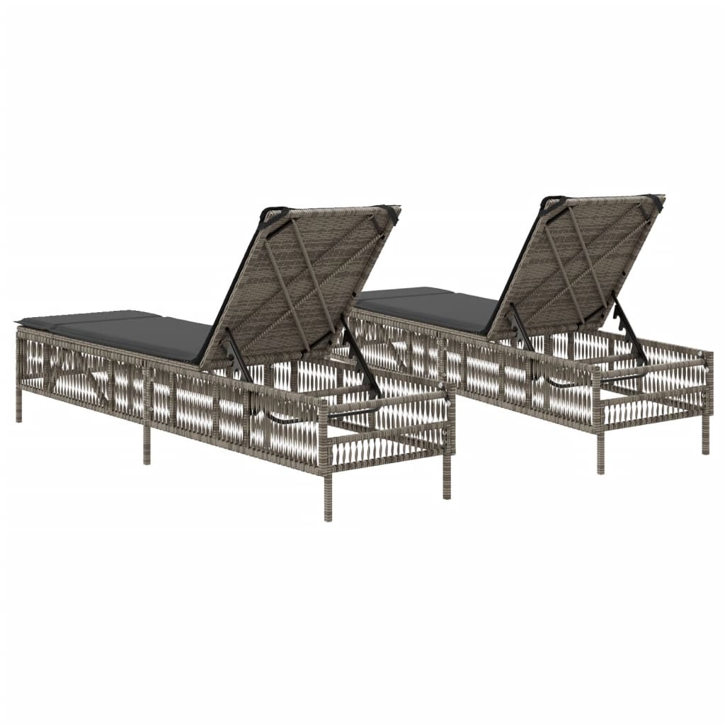 vidaXL Sonnenliegen mit Auflagen 2 Stk. Grau Poly Rattan