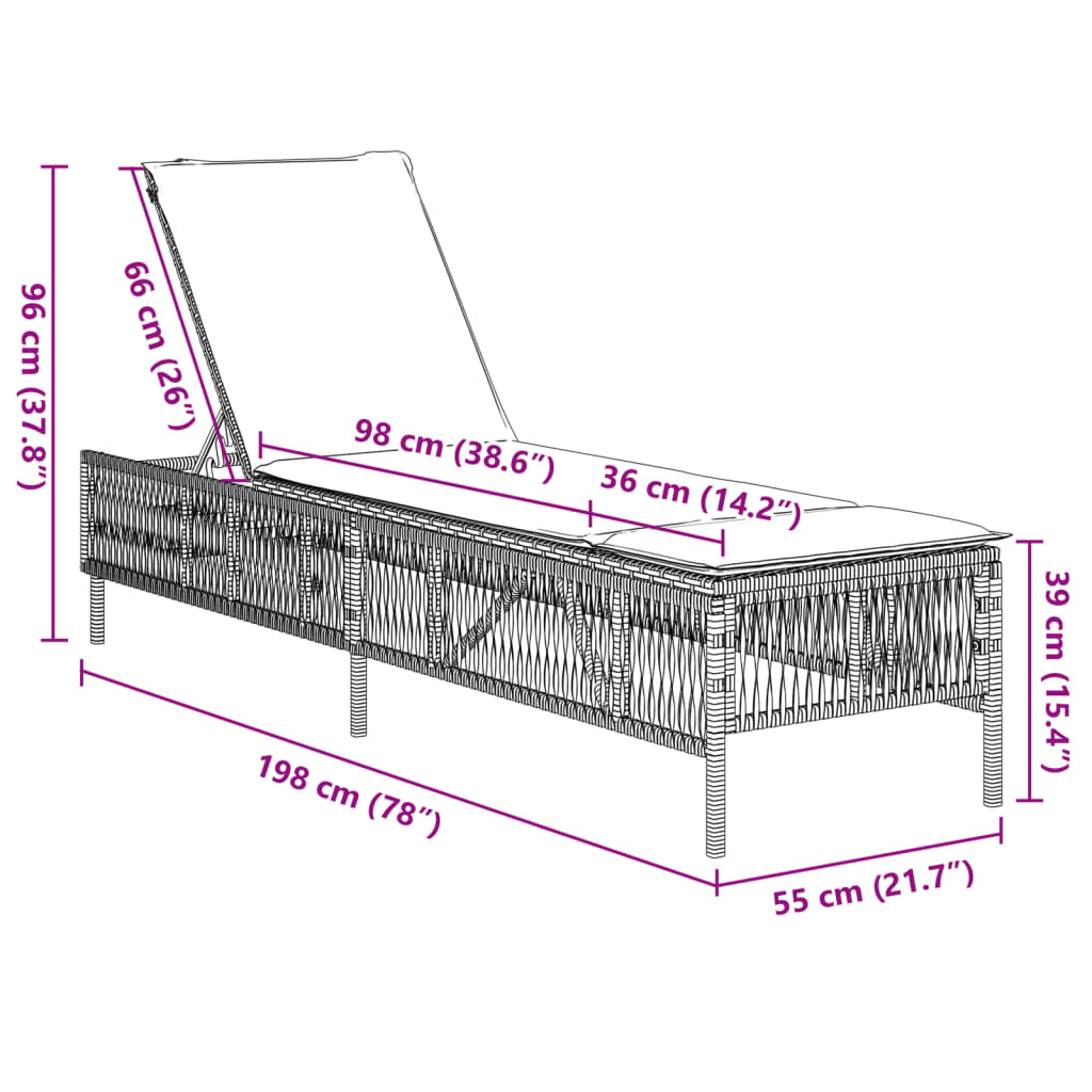 vidaXL Sonnenliegen mit Auflagen 2 Stk. Grau Poly Rattan