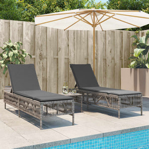 vidaXL Sonnenliegen mit Auflagen 2 Stk. Grau Poly Rattan