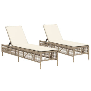 Sonnenliegen mit Auflagen 2 Stk. Beige Poly Rattan