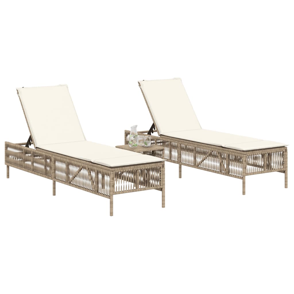 Sonnenliegen mit Auflagen 2 Stk. Beige Poly Rattan