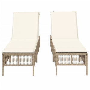 Sonnenliegen mit Auflagen 2 Stk. Beige Poly Rattan