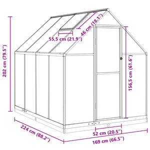 vidaXL Gewächshaus mit Fundamentrahmen Anthrazit 224x169x202 cm Alu