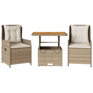 vidaXL 3-tlg. Bistro-Set mit Kissen Beige Poly Rattan