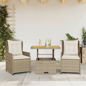 vidaXL 3-tlg. Bistro-Set mit Kissen Beige Poly Rattan