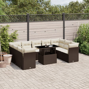 vidaXL 10-tlg. Garten-Sofagarnitur mit Kissen Braun Poly Rattan