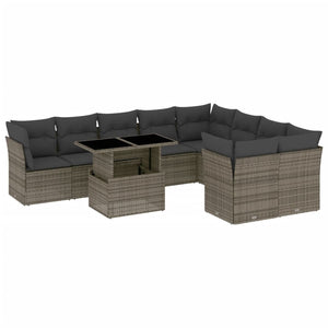 vidaXL 10-tlg. Garten-Sofagarnitur mit Kissen Grau Poly Rattan