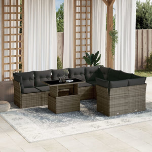 vidaXL 10-tlg. Garten-Sofagarnitur mit Kissen Grau Poly Rattan