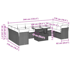 vidaXL 11-tlg. Garten-Sofagarnitur mit Kissen Braun Poly Rattan